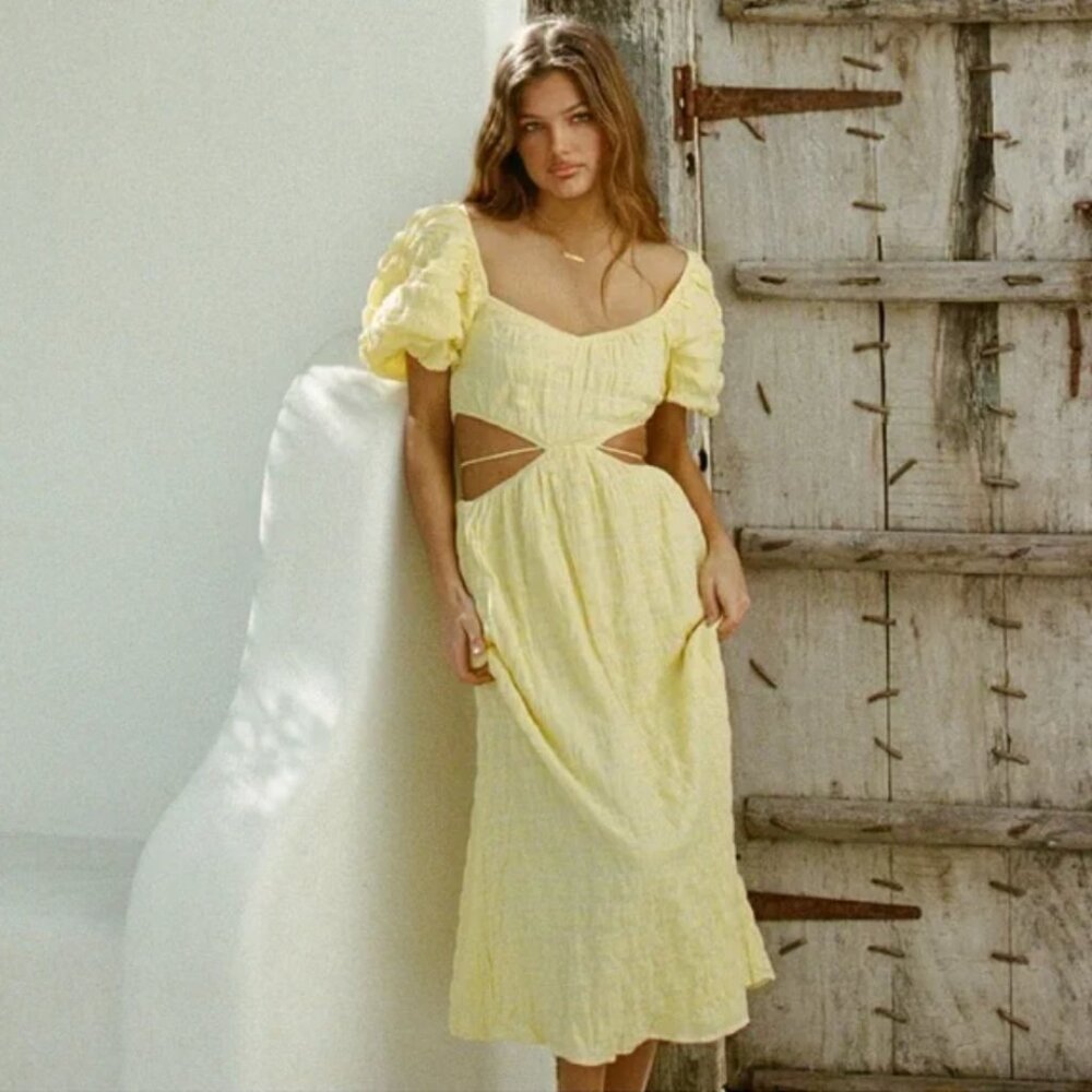 SABO SKIRT pale yellow textured Nalani midi dress